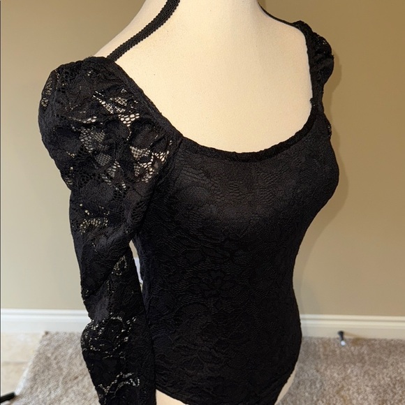 Streetwear Society Bodysuit Black Lace Fitted Sexy Feminine Long Sleeve Women's - Picture 6 of 16